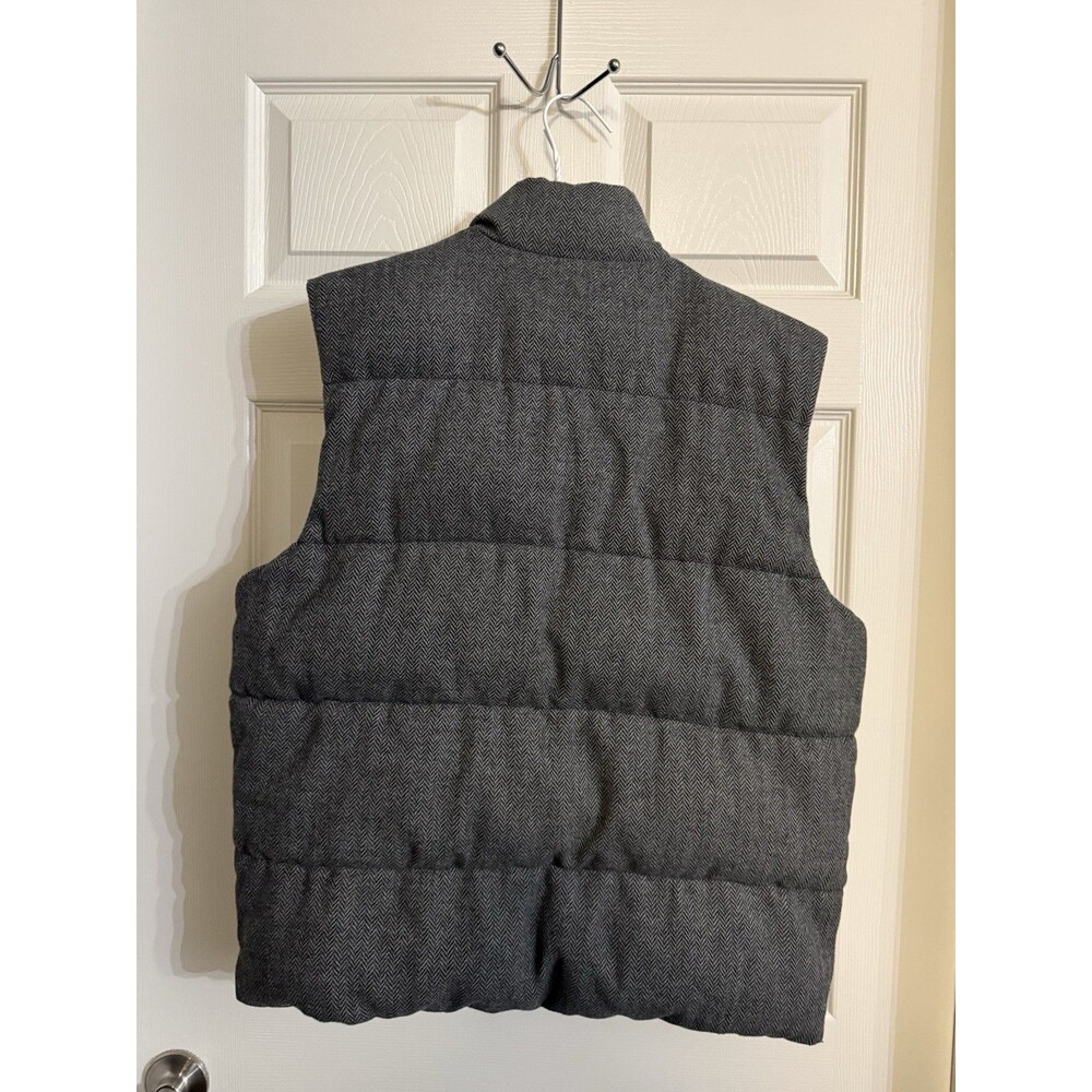 Old Navy Men’s Gray Herringbone Puffer Vest Full Zip Stand-Up Collar L Pockets - Picture 4 of 5